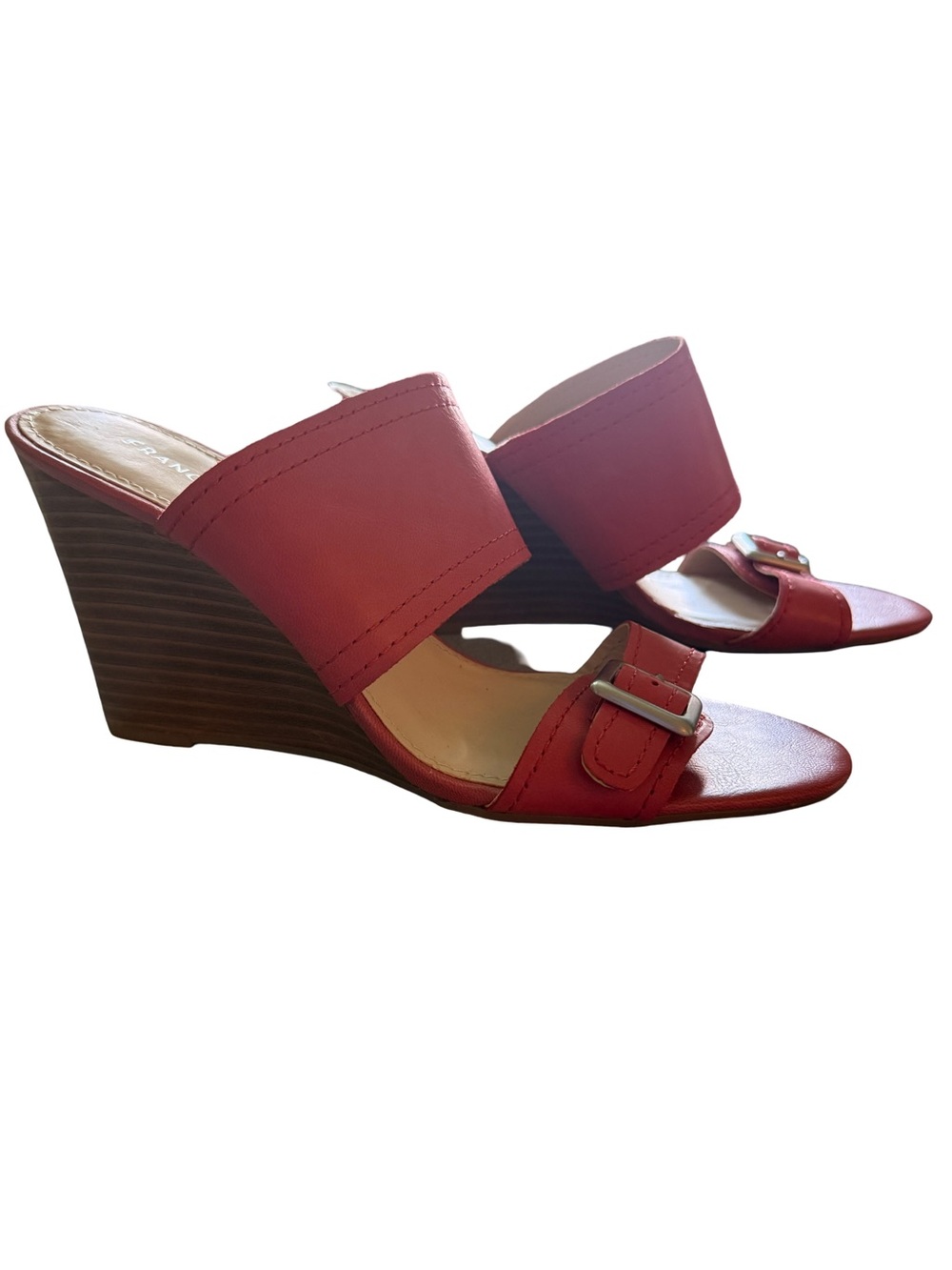 Franco Sarto Red Leather Buckle Wedge Slides NWOT